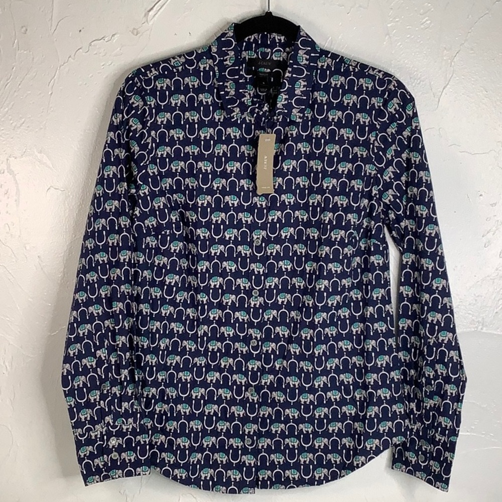 J Crew Perfect Elephants Princess cut Long Sleeve button up shirt women SZ 6 NWT